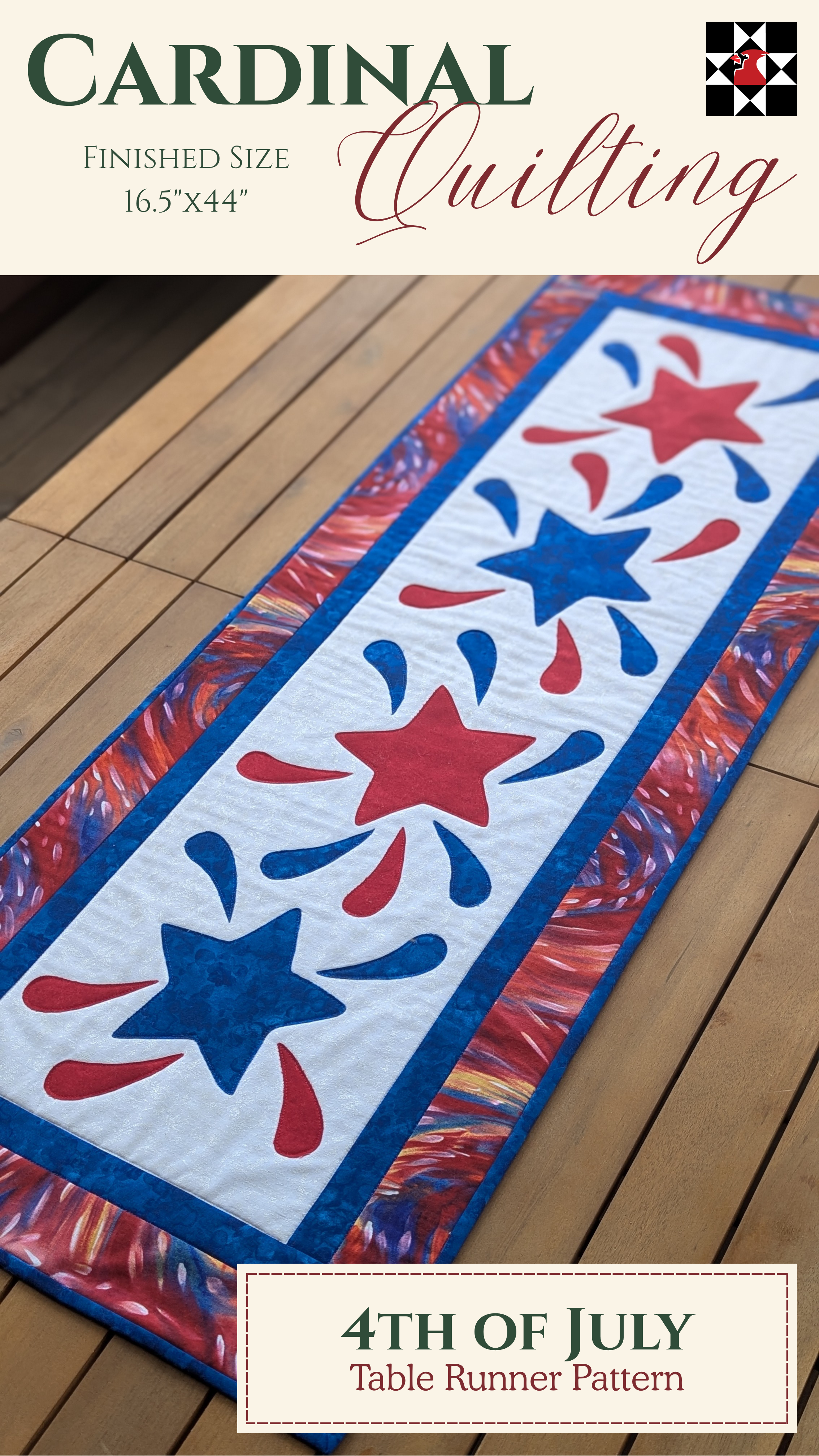 4th of July Stars & Fireworks - Quilted Table Runner PDF Pattern