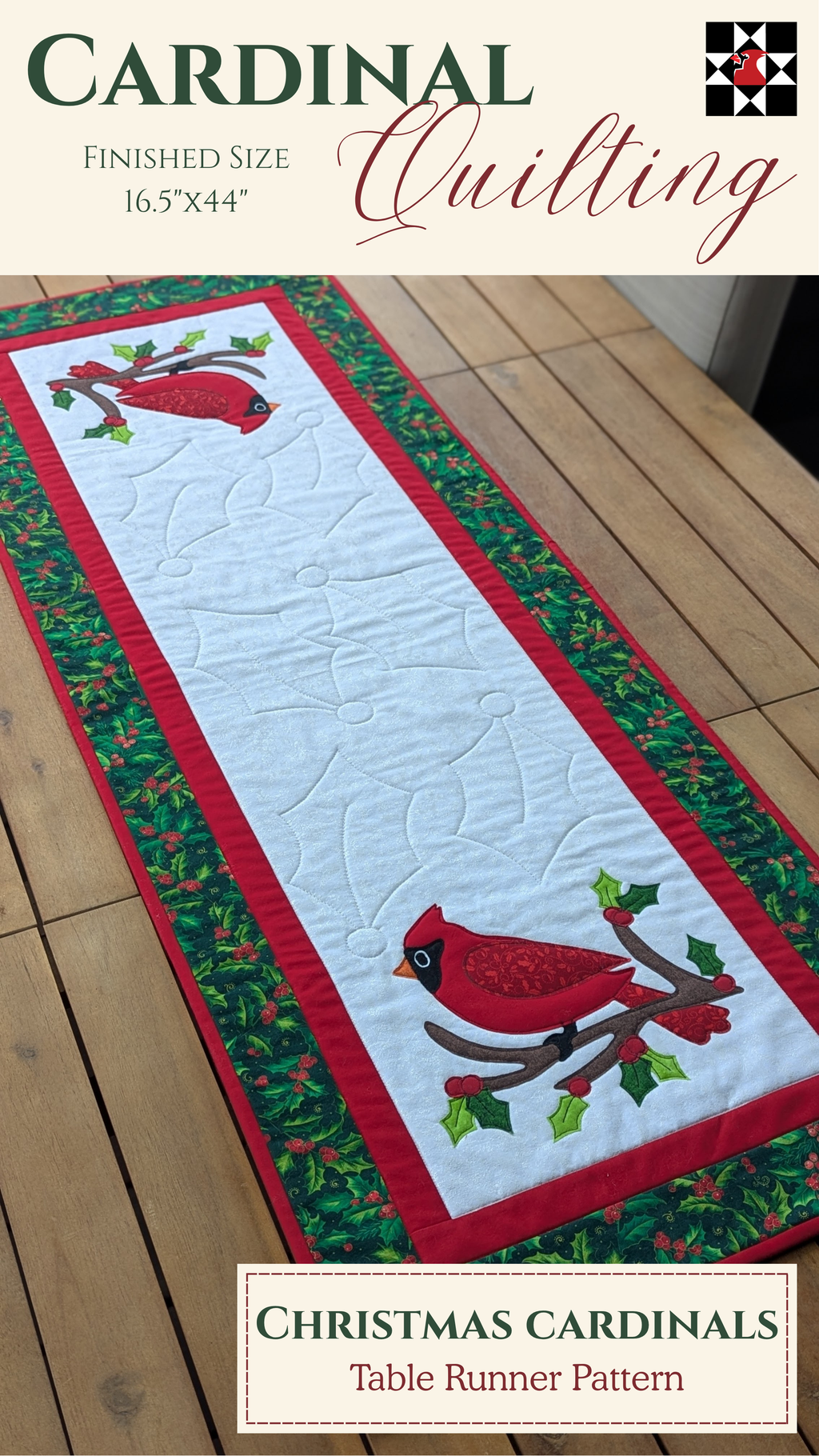 Christmas Cardinal - Quilted Table Runner Pattern