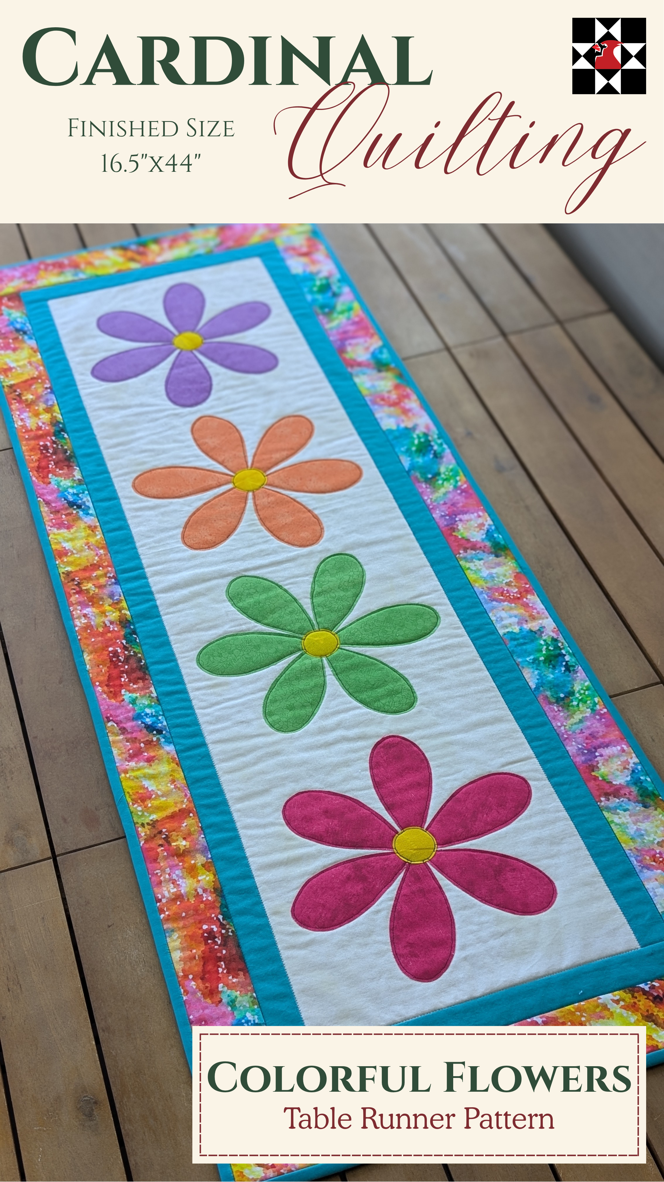 Colorful Summer Flowers - Quilted Table Runner Pattern